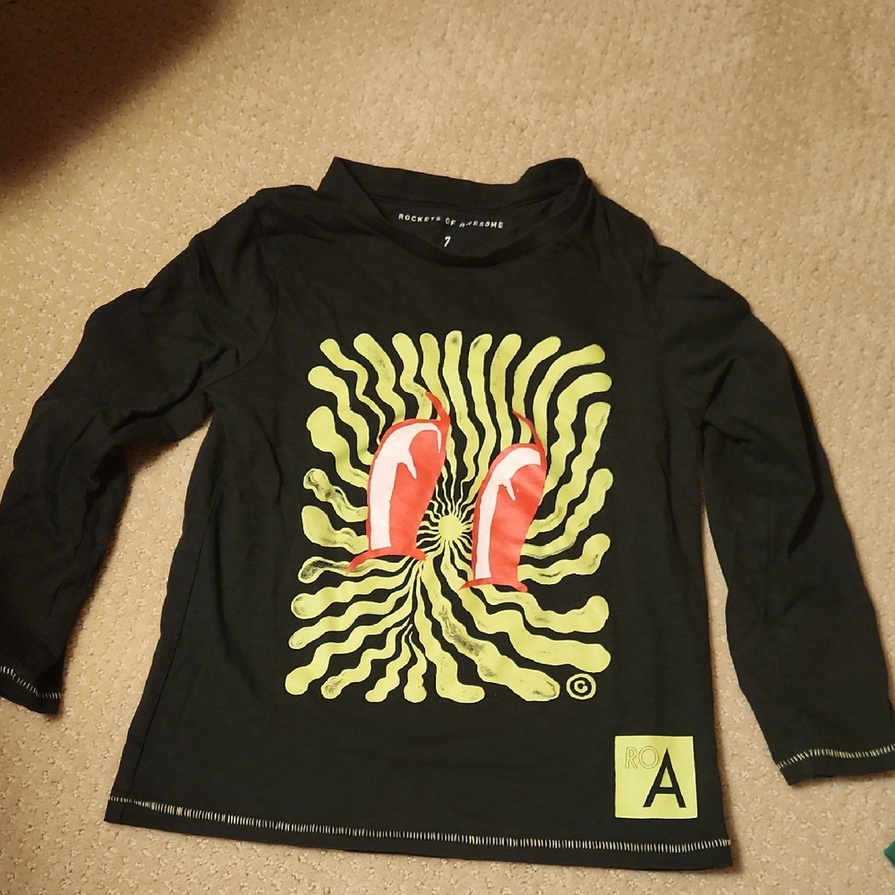 Rocketd Of Awesome Black Long Sleeve Shirt with Graphic Design Size 7 100% Cotto